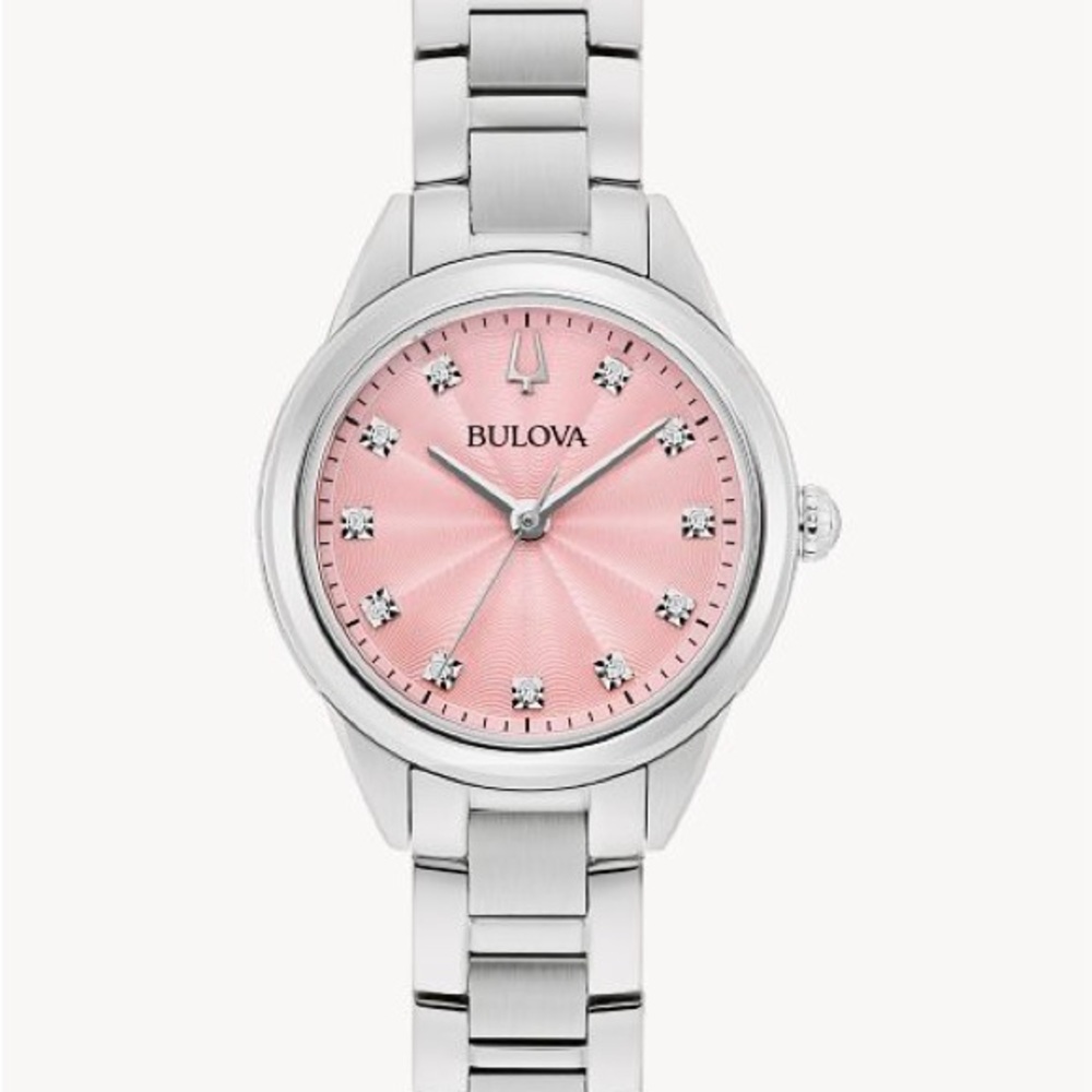Bulova Sutton Ladies Stainless Steel Diamond and Pink Dial Watch 96p249